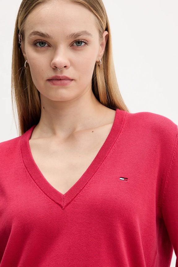 Βαμβακερό πουλόβερ Tommy Jeans ροζ DW0DW19888
