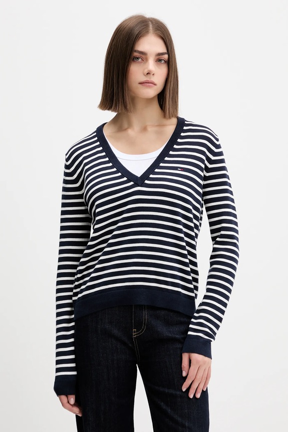 Tommy Jeans pamut pulóver sötétkék DW0DW19888