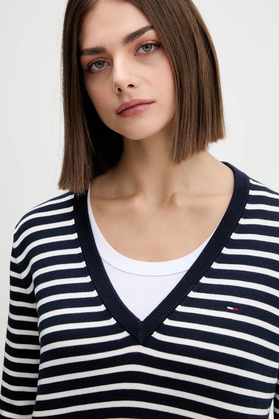 Tommy Jeans pamut pulóver DW0DW19888 sötétkék