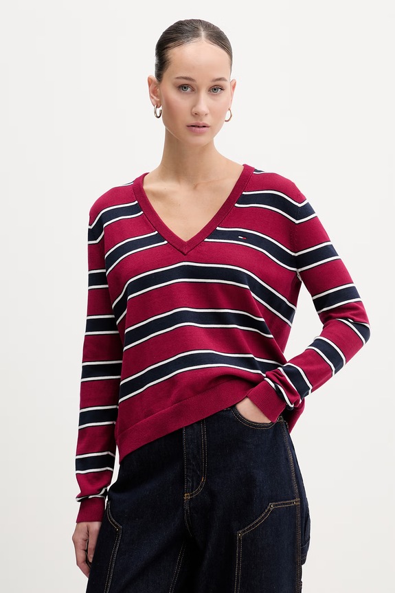 Tommy Jeans pulover de bumbac subtiri burgundia DW0DW19888