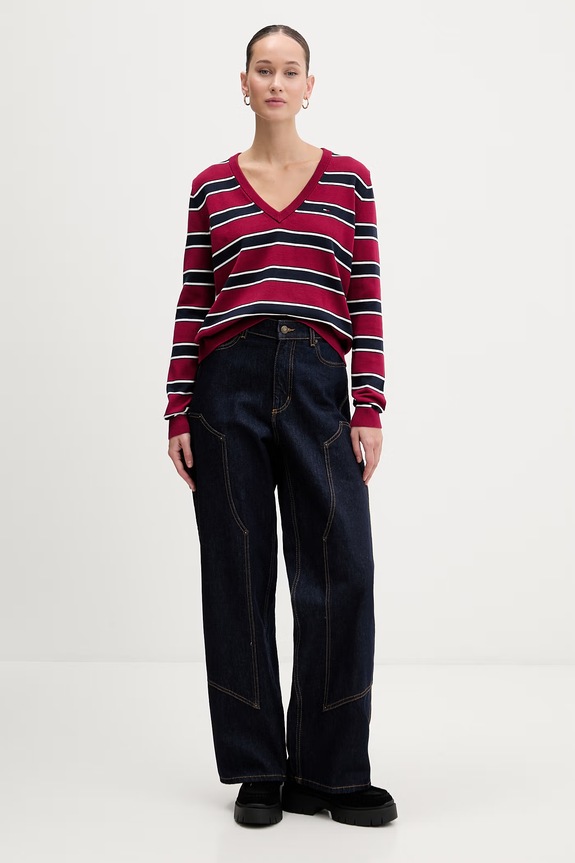Tommy Jeans pulover de bumbac DW0DW19888 burgundia SS26