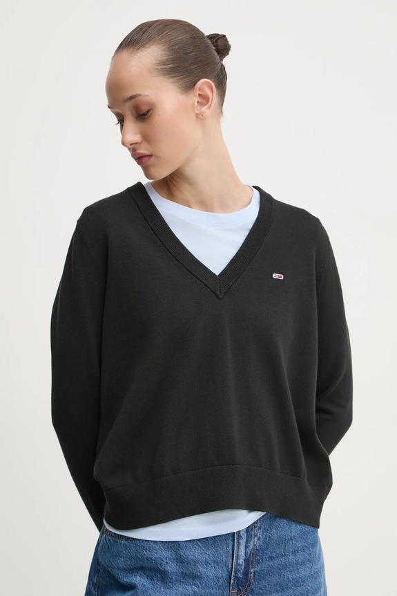 Tommy Jeans pamut pulóver pamut fekete DW0DW19888