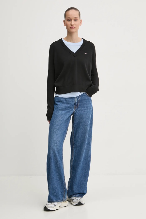 Tommy Jeans pamut pulóver DW0DW19888 fekete SS26