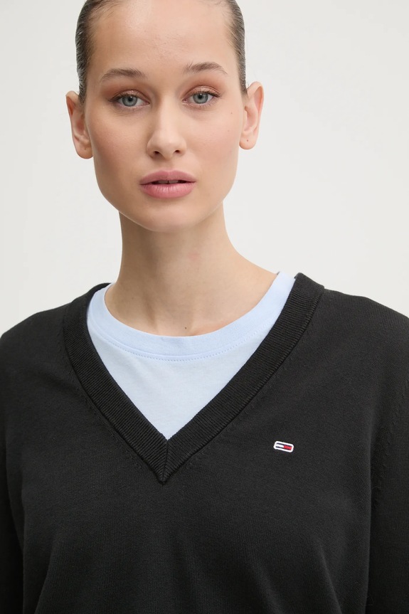 Tommy Jeans pamut pulóver fekete DW0DW19888