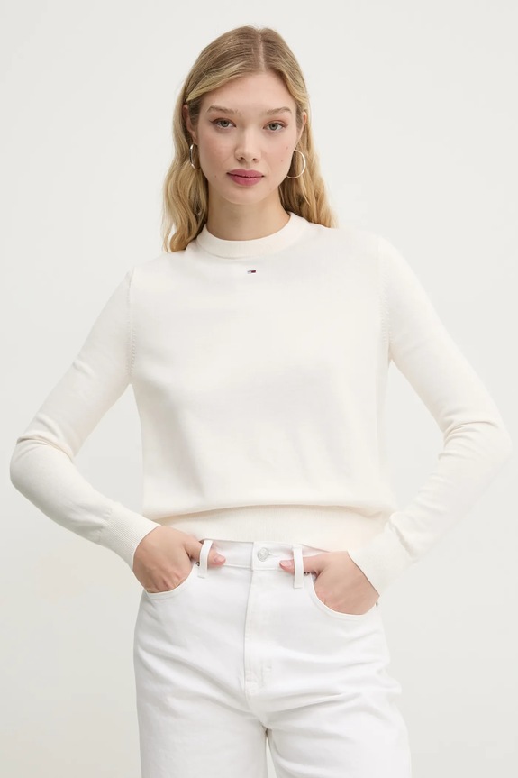 Βαμβακερό πουλόβερ Tommy Jeans βαμβάκι μπεζ DW0DW20159