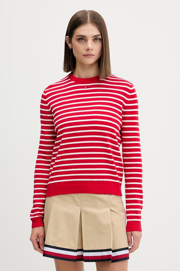 Tommy Jeans pulover za žene od pamuka crvena DW0DW20159