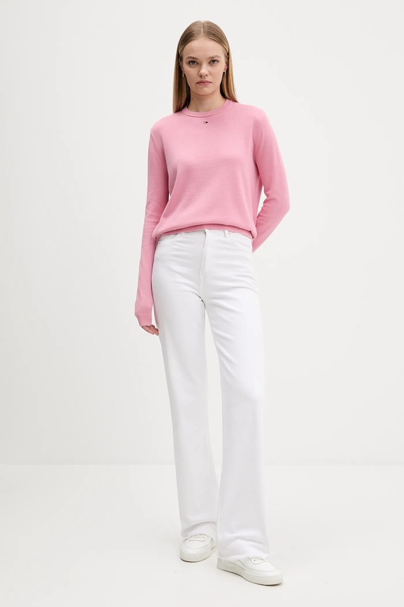 Βαμβακερό πουλόβερ Tommy Jeans DW0DW20159 ροζ SS26