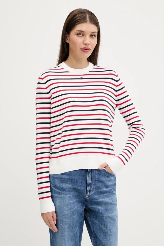 Памучен пуловер Tommy Jeans памук бордо DW0DW20159