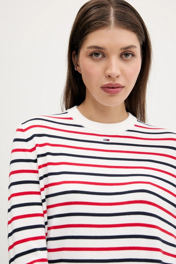 Памучен пуловер Tommy Jeans бордо DW0DW20159