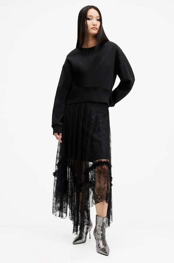 Βαμβακερή μπλούζα AllSaints FERN EMB W125JB μαύρο