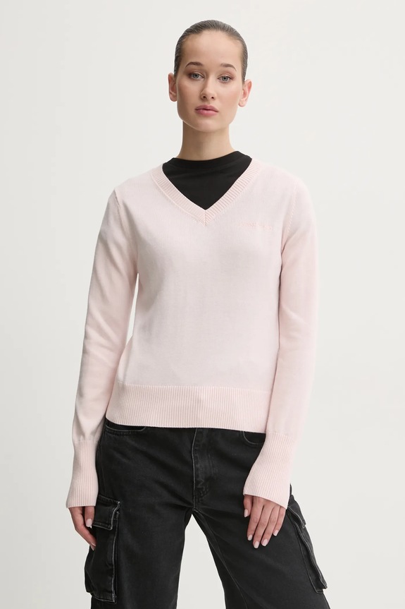 Guess Jeans sweter z domieszką jedwabiu szpic różowy W4BR84.Z3HO2