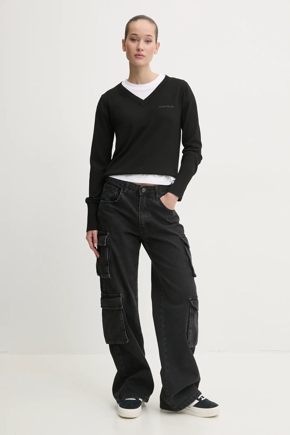 Svetr z hedvábné směsi Guess Jeans W4BR84.Z3HO2 černá SS25