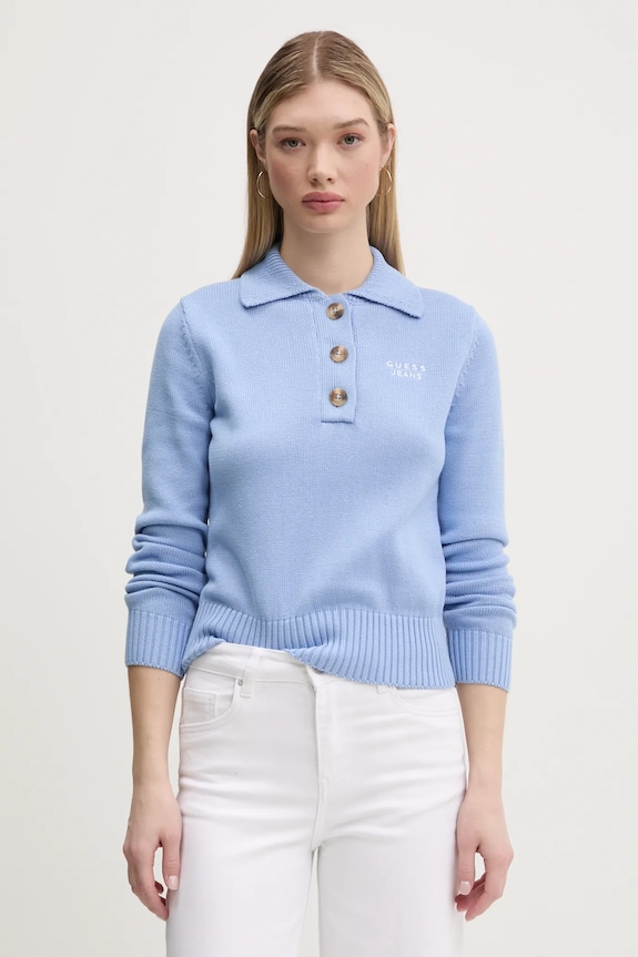 Bavlněný svetr Guess Jeans kulatý modrá W5RR47.Z3HM1