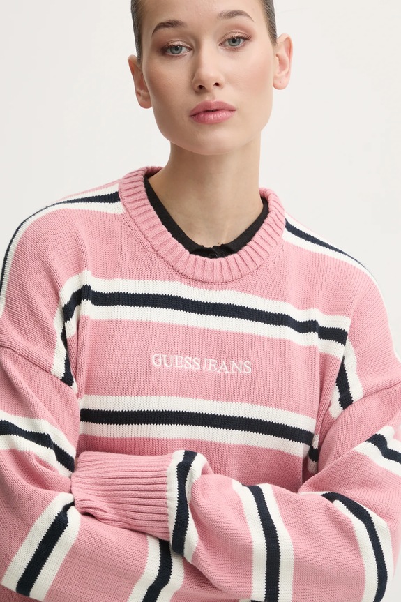 Bavlněný svetr Guess Jeans nášivka růžová W4BR09.Z3HM1