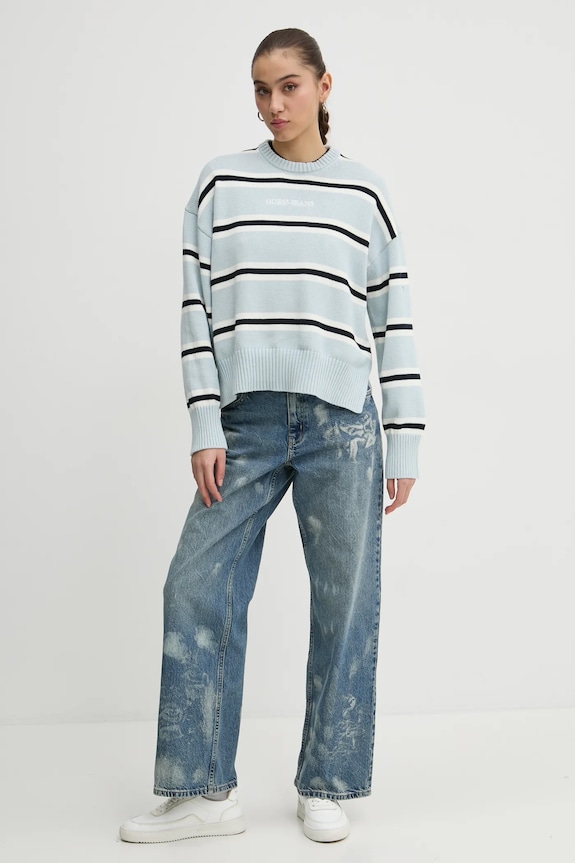 Βαμβακερό πουλόβερ Guess Jeans W4BR09.Z3HM1 μπλε AW25