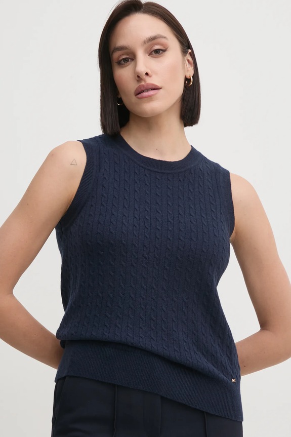 Μάλλινο γιλέκο Tommy Hilfiger μαλλί σκούρο μπλε WW0WW43956