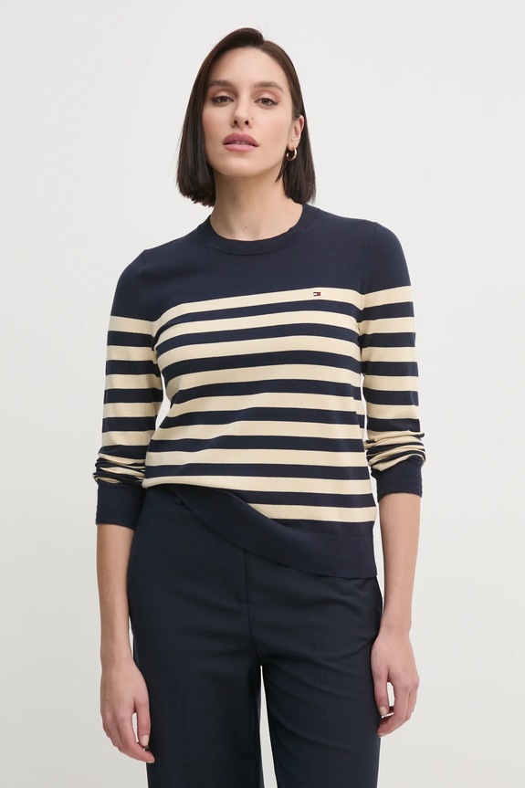 Pulover Tommy Hilfiger bez uzorka mornarsko plava WW0WW44984