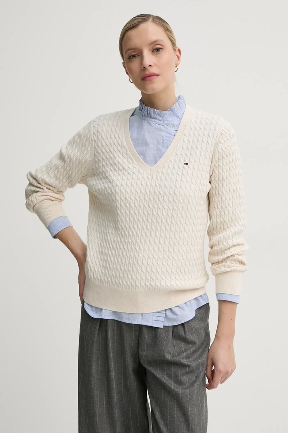 Βαμβακερό πουλόβερ Tommy Hilfiger βαμβάκι μπεζ WW0WW44987