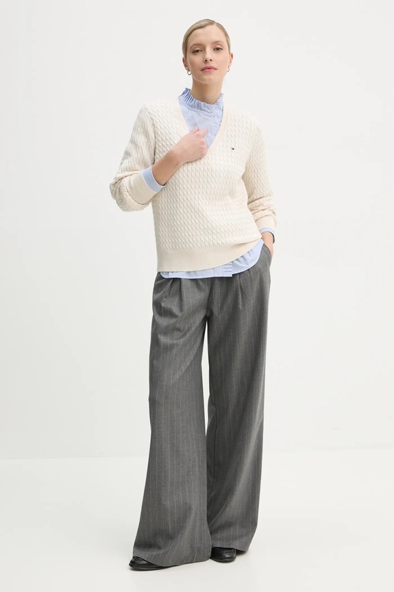 Βαμβακερό πουλόβερ Tommy Hilfiger WW0WW44987 μπεζ SS26