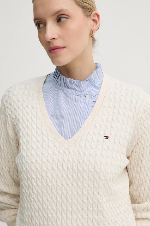 Βαμβακερό πουλόβερ Tommy Hilfiger μπεζ WW0WW44987
