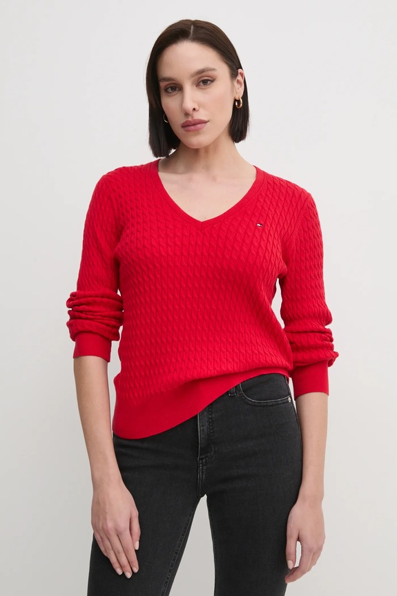 Βαμβακερό πουλόβερ Tommy Hilfiger βαμβάκι κόκκινο WW0WW44987