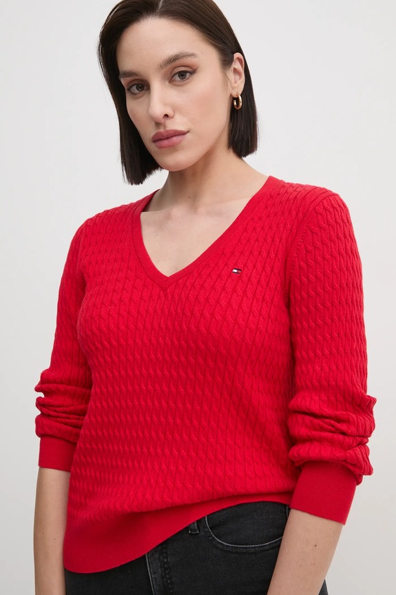Βαμβακερό πουλόβερ Tommy Hilfiger κόκκινο WW0WW44987