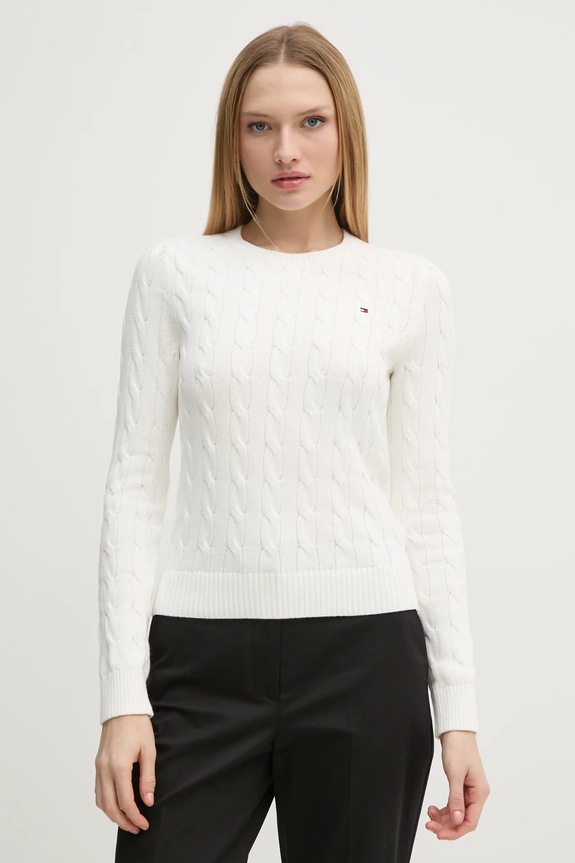 Tommy Hilfiger pamut pulóver pamut bézs WW0WW45207