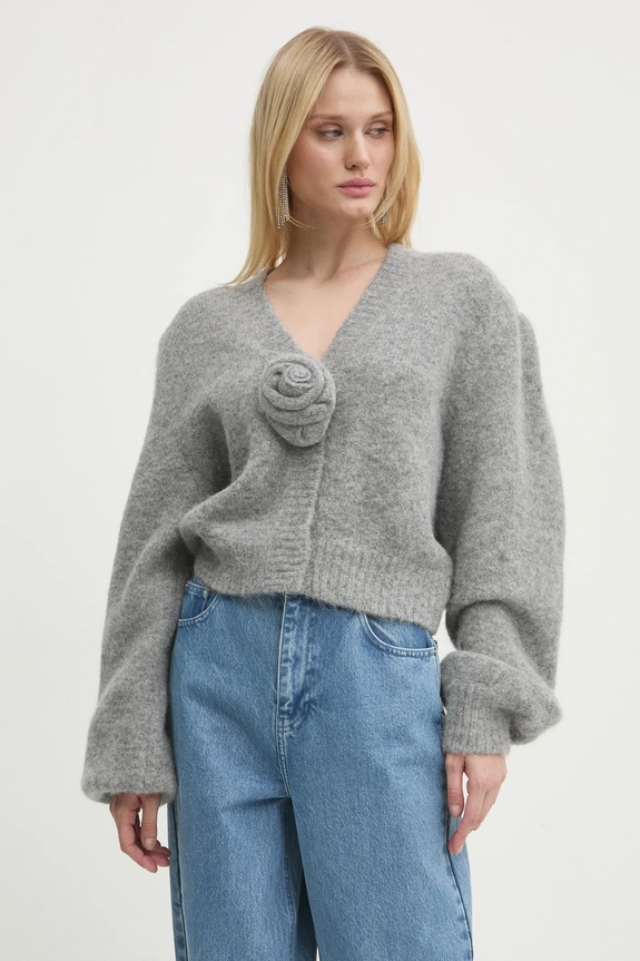 Rotate woolen cardigan plain gray 1140161249