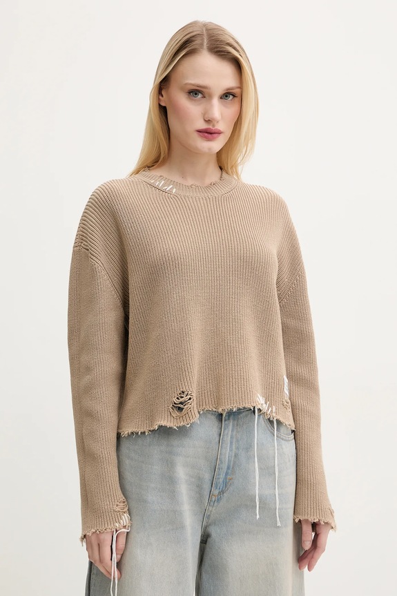 Βαμβακερό πουλόβερ MM6 Maison Margiela βαμβάκι μπεζ S52HL0036