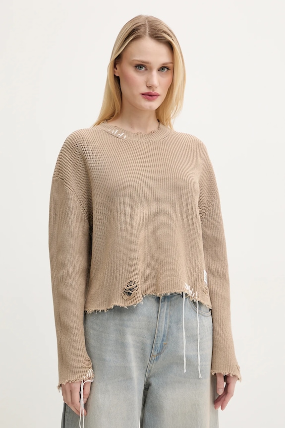 Βαμβακερό πουλόβερ MM6 Maison Margiela βαμβάκι μπεζ S52HL0036