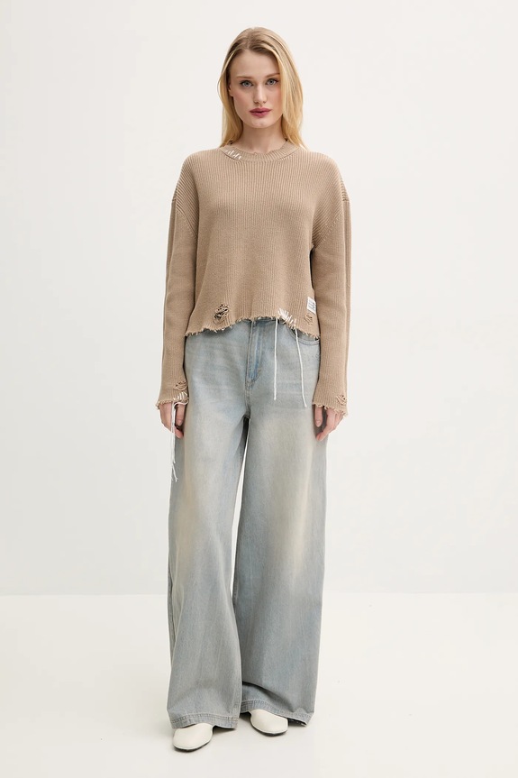 Βαμβακερό πουλόβερ MM6 Maison Margiela S52HL0036 μπεζ SS25