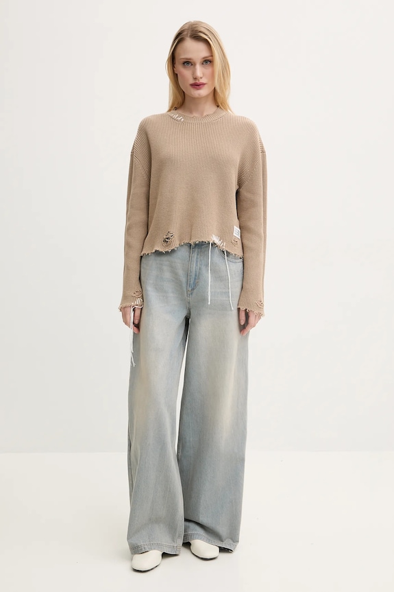 Βαμβακερό πουλόβερ MM6 Maison Margiela S52HL0036 μπεζ SS25