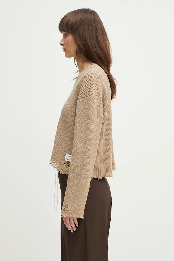 Pamučni pulover MM6 Maison Margiela S52HL0036 bež SS25