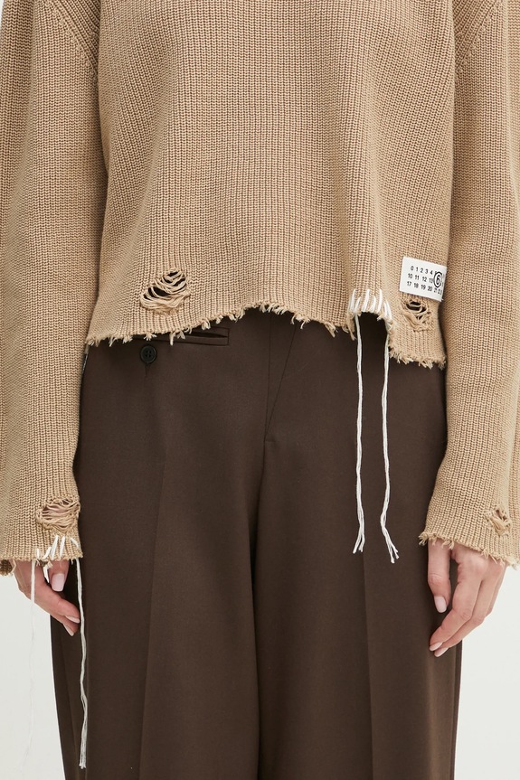 Pamučni pulover MM6 Maison Margiela bež S52HL0036