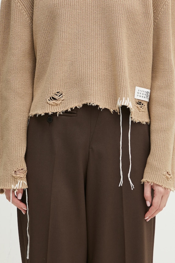 Pamučni pulover MM6 Maison Margiela bež S52HL0036