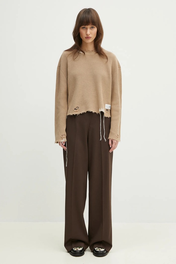 Pamučni pulover MM6 Maison Margiela S52HL0036 bež