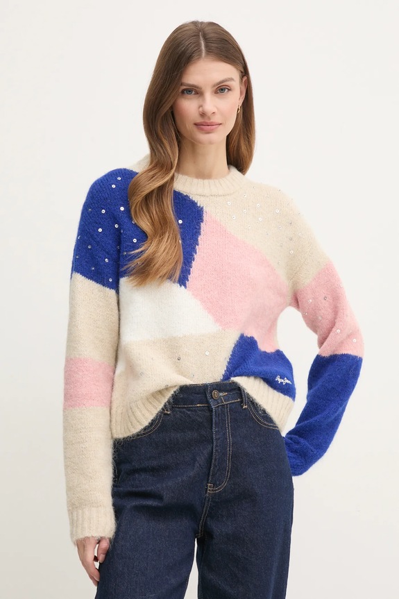 Pepe Jeans sweter z domieszką wełny NORA beżowy PL702238