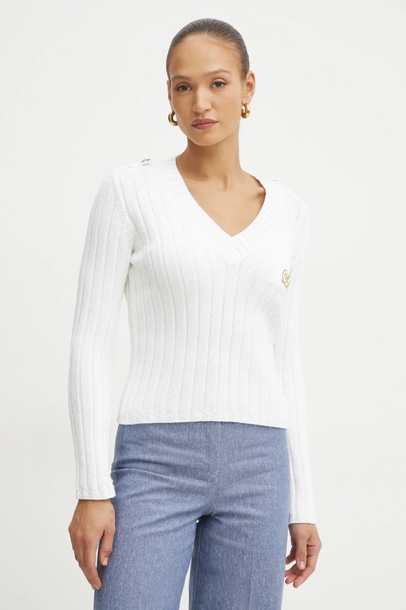 Pamučni pulover Luisa Spagnoli pamuk bijela 58581