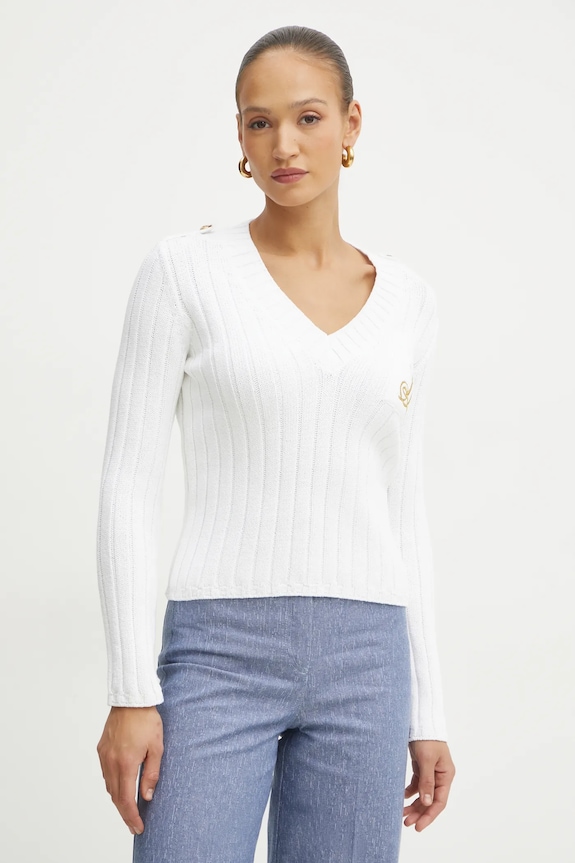 Luisa Spagnoli maglione in cotone scollo a V bianco 58581