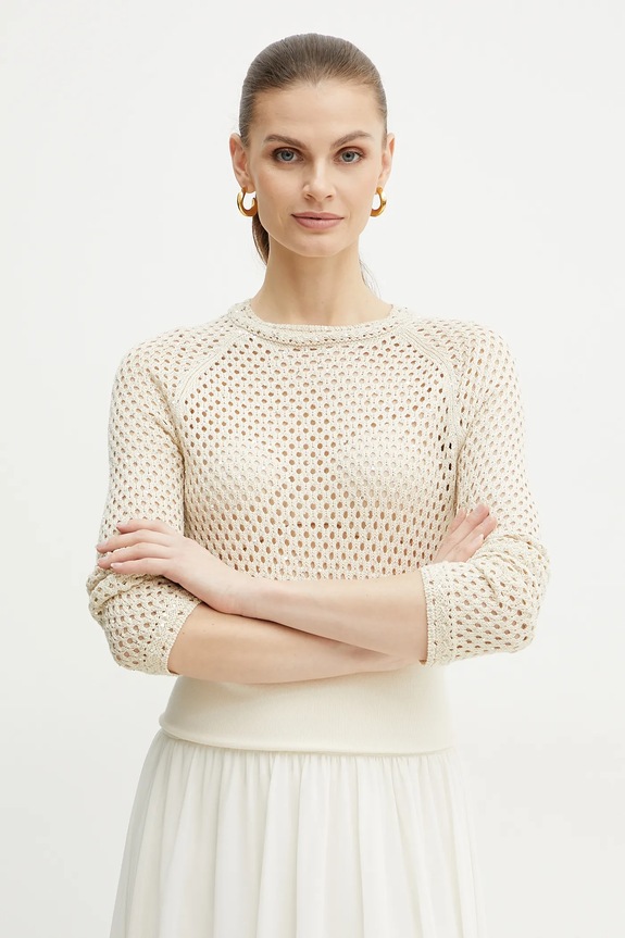 Marella sweter bawełniany Emme by Marella aplikacja beżowy 2515361101