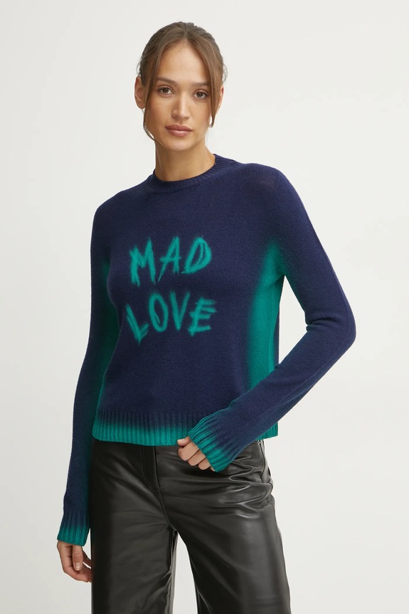 MAX&Co. sweter z domieszką wełny okrągły granatowy 2518361021200