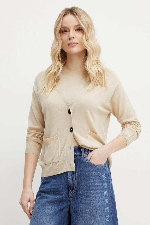 Μάλλινη ζακέτα Weekend Max Mara μαλλί μπεζ 2515381011600