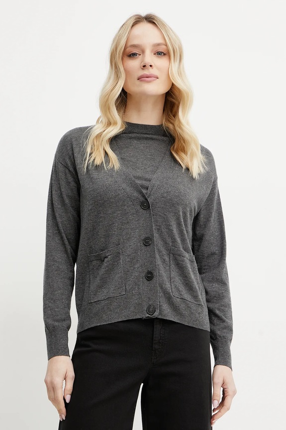 Weekend Max Mara gyapjú kardigán sima szürke 2515381011600