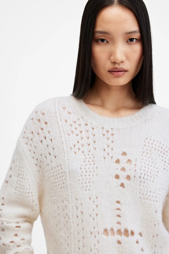 Vlnený sveter AllSaints WINNIE W111KB biela SS25