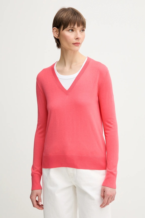United Colors of Benetton maglione con aggiunta di seta scollo a V rosa 1ZRED402L