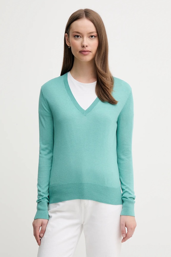 United Colors of Benetton pulover din amestec de mătase subtiri turcoaz 1ZRED402L