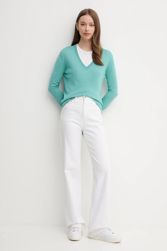 United Colors of Benetton pulover din amestec de mătase 1ZRED402L turcoaz AW25