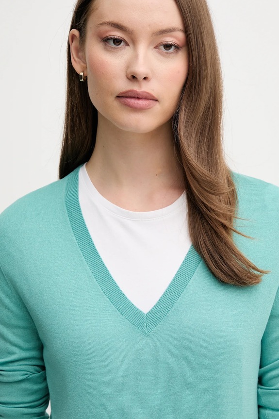 United Colors of Benetton pulover din amestec de mătase turcoaz 1ZRED402L