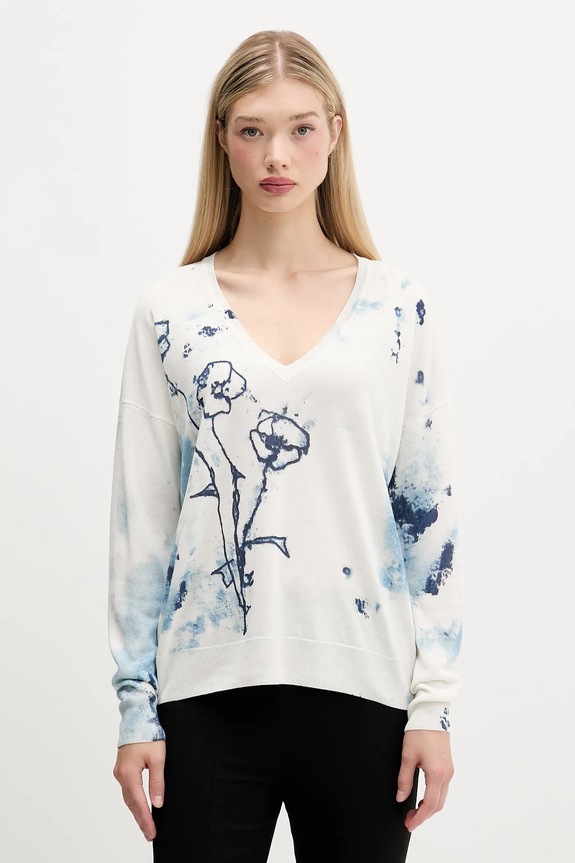 Desigual sweter z domieszką lnu HELSINKI pozostałe beżowy 25SWJF33
