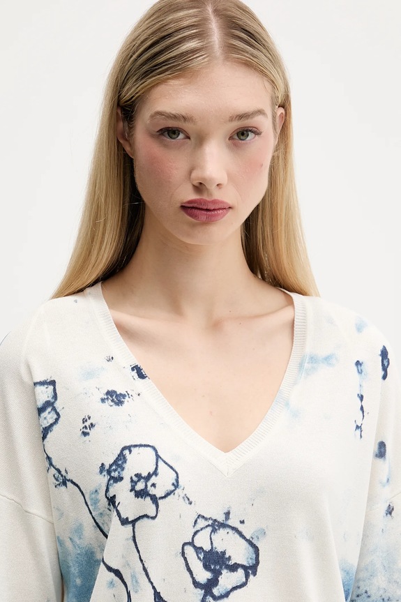 Desigual sweter z domieszką lnu HELSINKI beżowy 25SWJF33